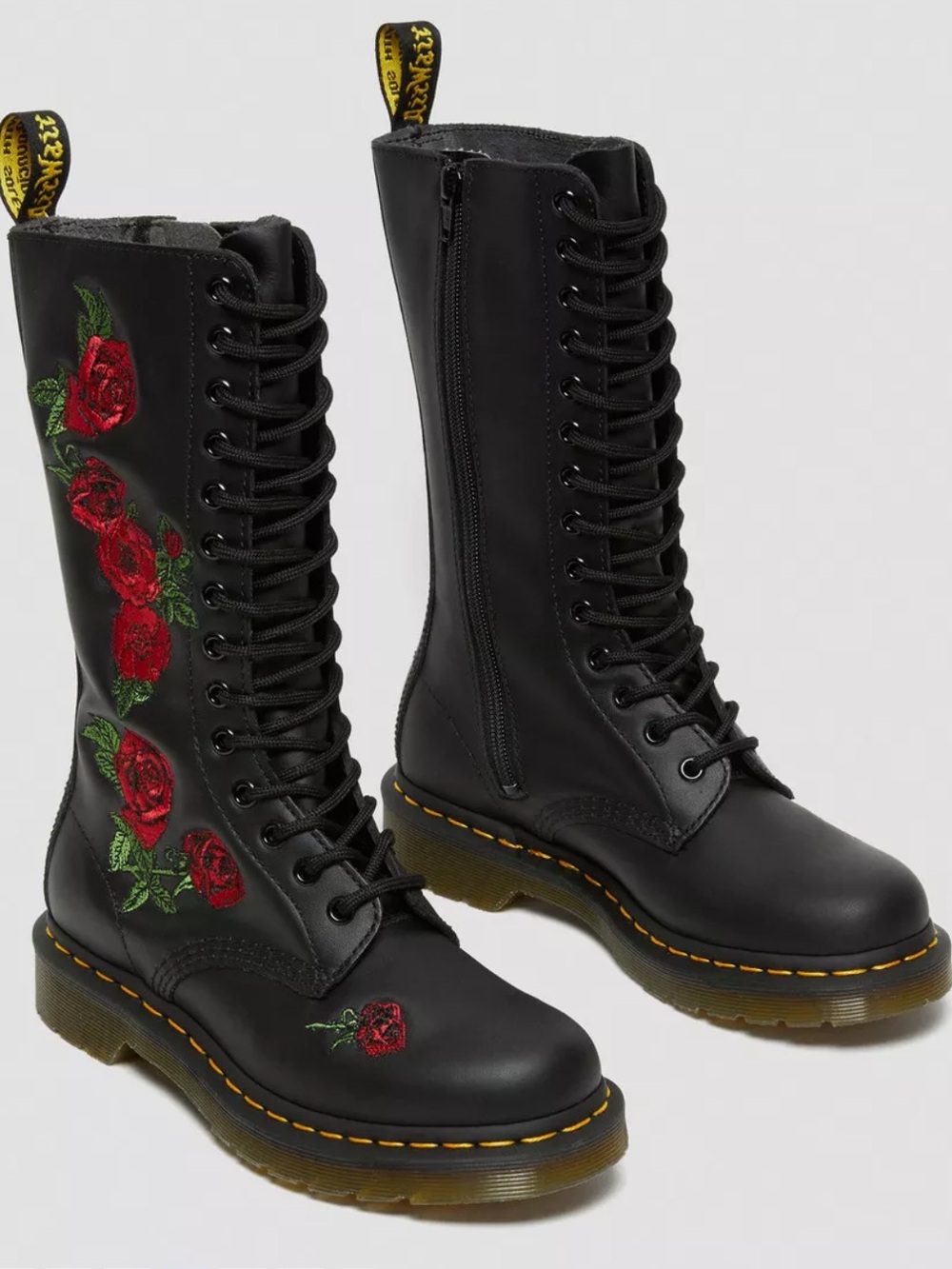 Dr. Martens 1914 Vonda Leather Mid Calf Black 14-Eye Lace-Up Boots Size 6